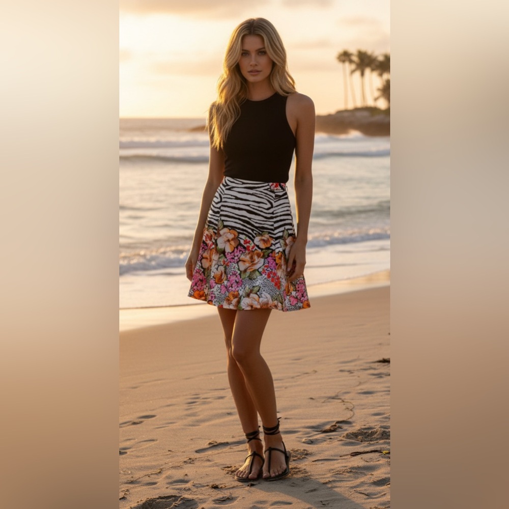 MILANO Zebra/Floral Print Skirt